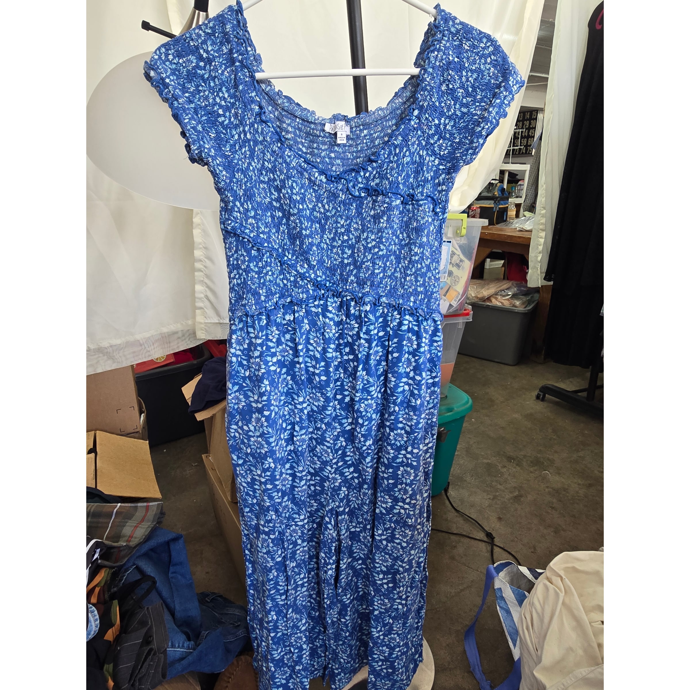 Blue Floral Smocked Summer Dress